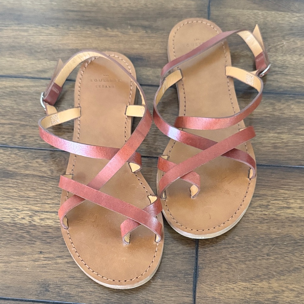 Sézane Brown Leather Strappy Sandals